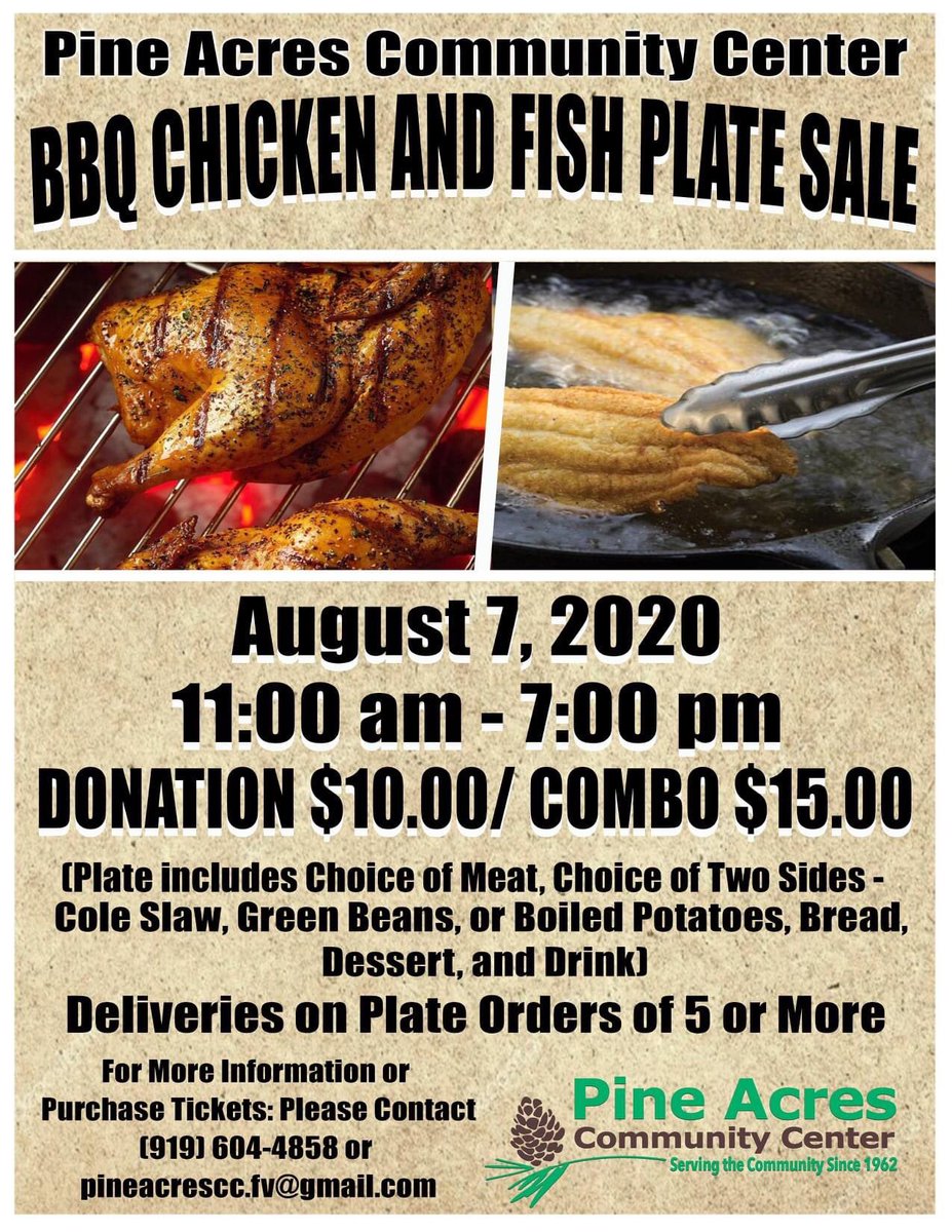 JHarrisonFVES's tweet photo. Pine Acres has been feeding our kids, here’s an opportunity for all of us @FuquayVarinaES to help “feed” them!  Call or email to get your tickets today and eat good on August  7, 2020! https://t.co/p5hCyioS2A