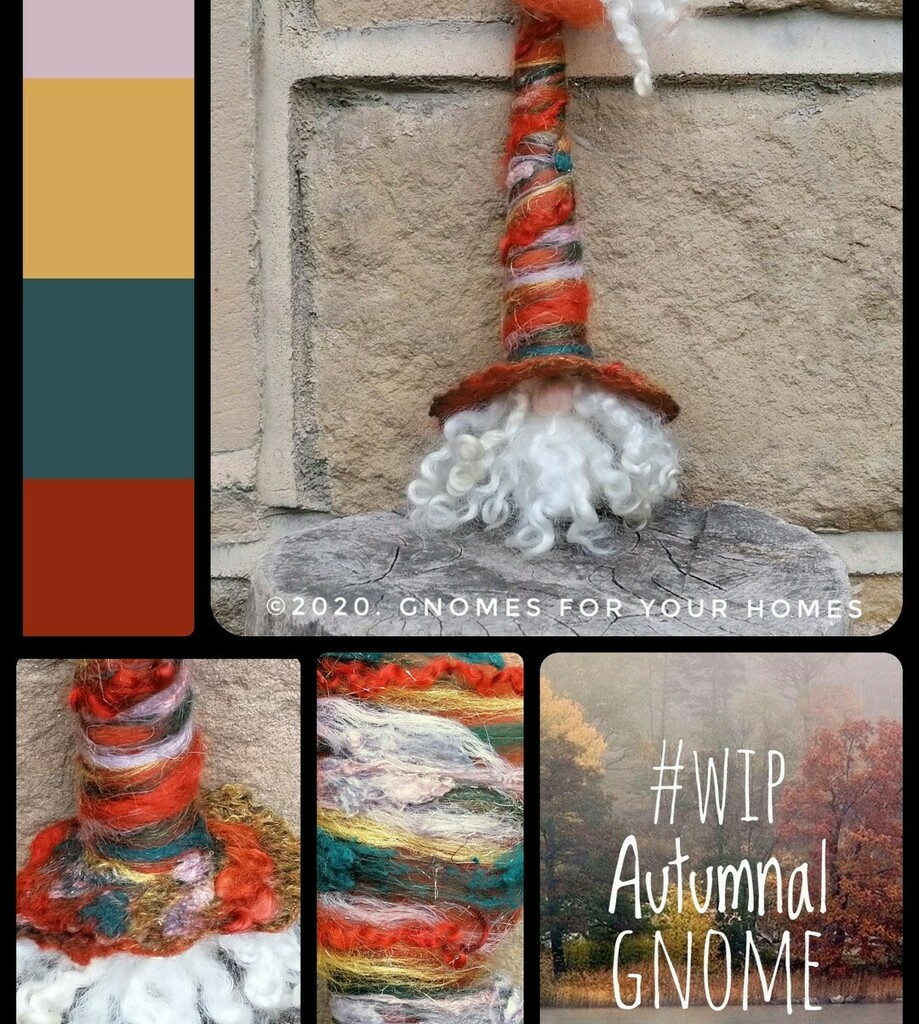 gnomes4yrhomes's tweet photo. #wip I am getting up for #autumn and #christmas if you can believe it. 🍁🎄⁠
.⁠
This little #gnome is still being finished.  He is really textured do to the pinkish grey linen, rust locks and teal silk noils.  The gold trilobal fiber really adds sparkl… https://t.co/Ge1hL2Rkr7 https://t.co/JZjmygSSXH