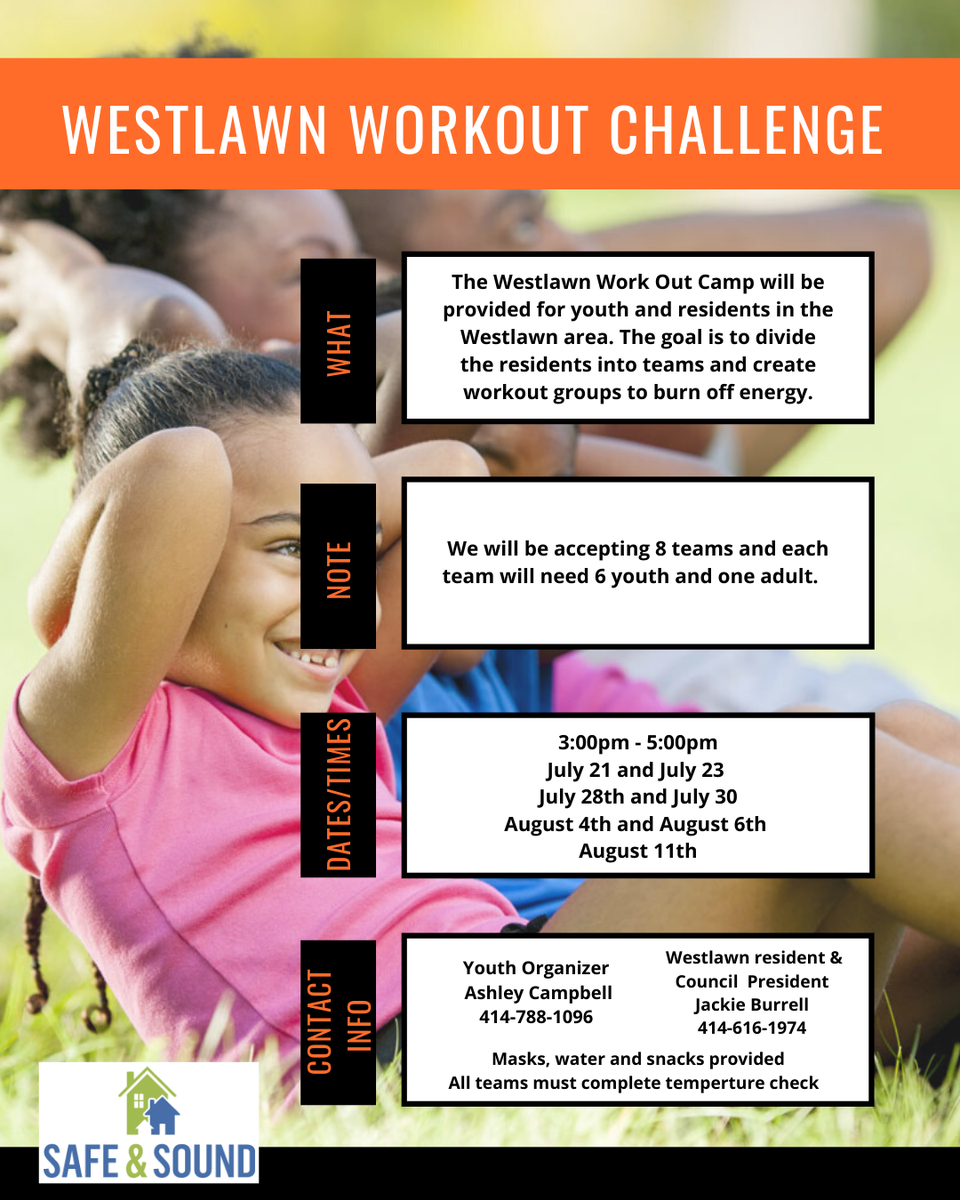 SafeSoundInc's tweet photo. Did you miss Day 1 of our Westlawn Workout Challenge? 🏋️♀️ There's still time to join!
Day 2 starts today at 3pm. Get in on the fun and break a sweat at the same time 💦
#workout #sweatitout #tbt #SafeSoundSummer https://t.co/piEV3p2Pgm