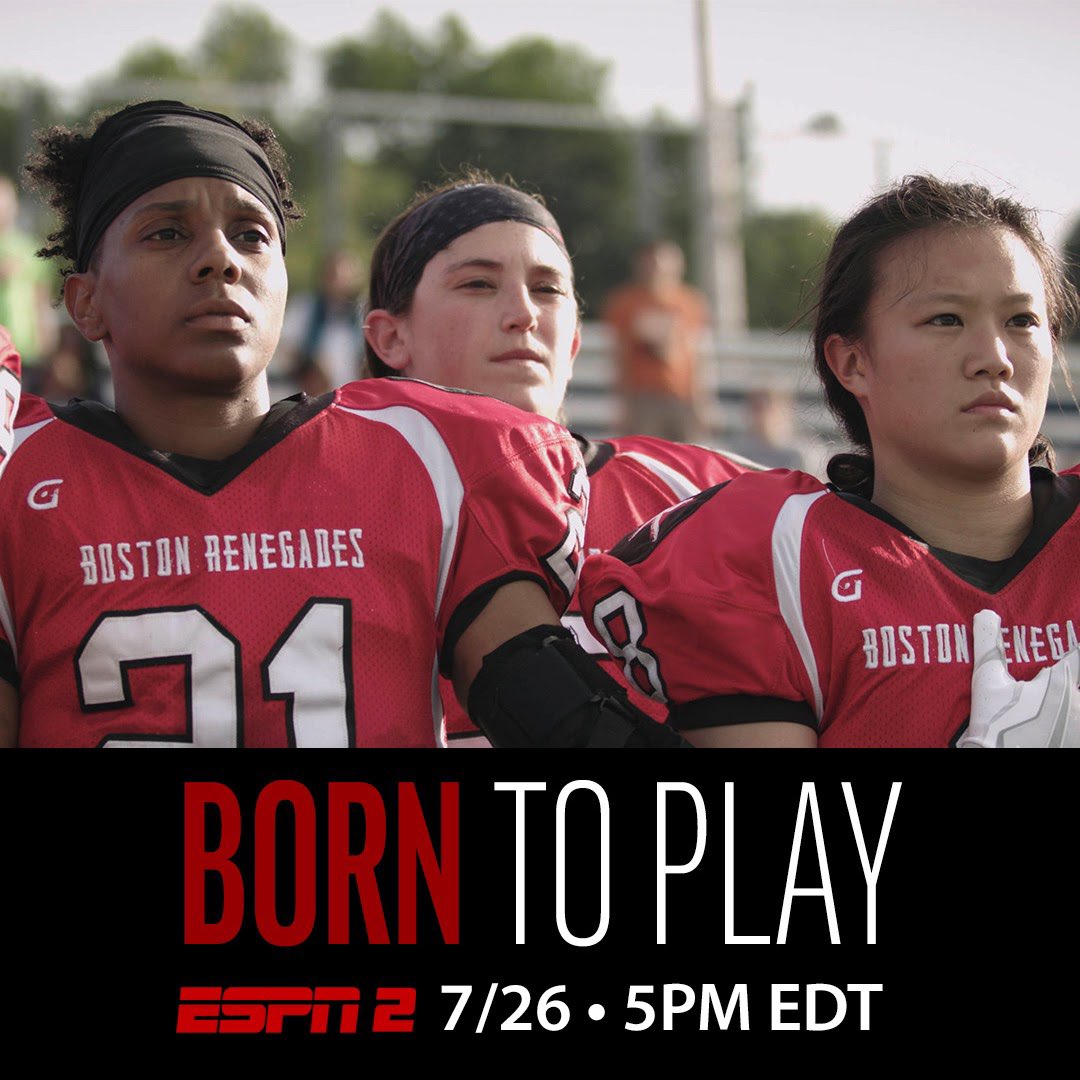 Born To Play (@borntoplaymovie) on Twitter photo TIME CHANGE! Born To Play Will now be playing at 5pm ET this Sunday 7/26 on ESPN2. Check your local listings! Set your DVR’s! Let’s rock this LIVE together! #BornToPlay #WomenTackleFootball <a href="/GoRenegades/">Boston Renegades 🏈</a> TIME CHANGE! Born To Play Will now be playing at 5pm ET this Sunday 7/26 on ESPN2. Check your local listings! Set your DVR’s! Let’s rock this LIVE together! #BornToPlay #WomenTackleFootball <a href="/GoRenegades/">Boston Renegades 🏈</a>