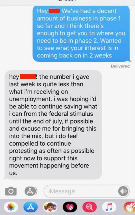 JennLoges's tweet photo. @marcorubio Exchange between a business owner friend of mine and a laid off employee he was trying to bring back: https://t.co/sU21fXdyOb