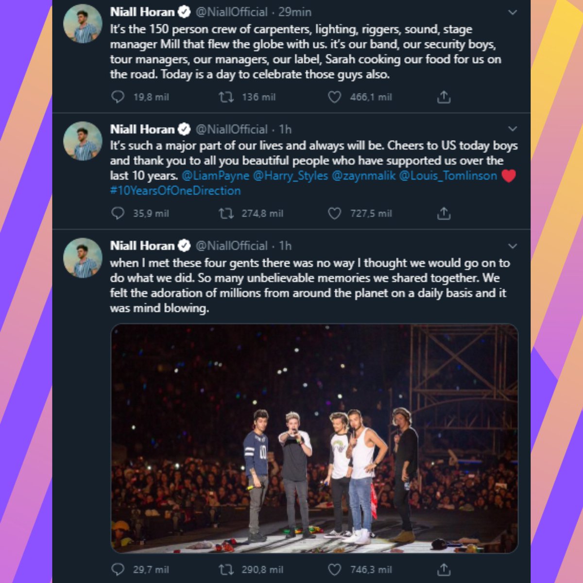 ITMNewsOk's tweet photo. 🎤|¡@OneDirection celebra su decimo aniversario como banda y @Harry_Styles, @Louis_Tomlinson, @NiallOfficial y @LiamPayne recurrieron a sus cuentas de Twitter para conmemorar #10yearsof1d este #23dejulio, agradecerle a las fans y tambien a @ZaynMalik! 😭❤ #10YearsOfOneDirection https://t.co/wZUsx3kT6K