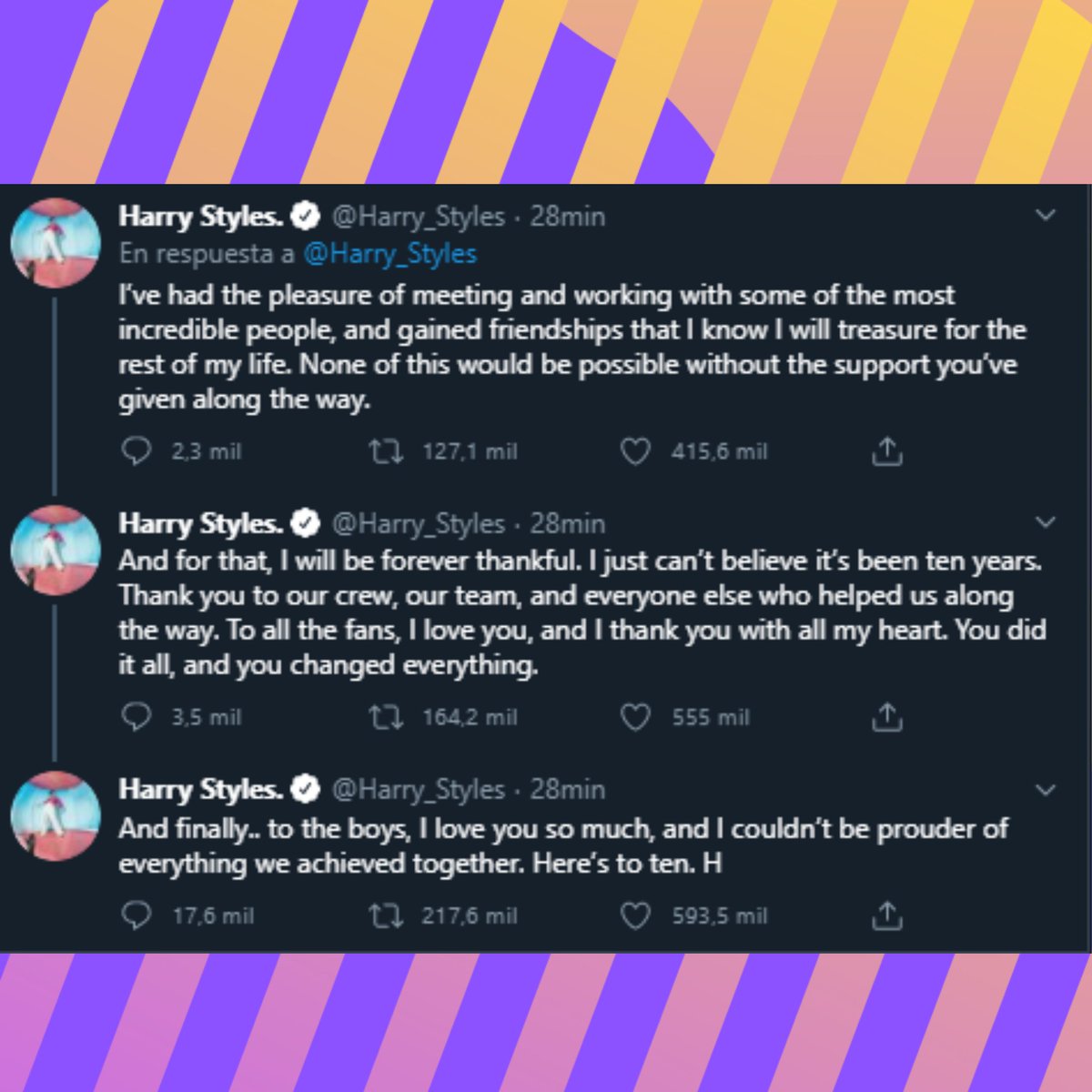 ITMNewsOk's tweet photo. 🎤|¡@OneDirection celebra su decimo aniversario como banda y @Harry_Styles, @Louis_Tomlinson, @NiallOfficial y @LiamPayne recurrieron a sus cuentas de Twitter para conmemorar #10yearsof1d este #23dejulio, agradecerle a las fans y tambien a @ZaynMalik! 😭❤ #10YearsOfOneDirection https://t.co/wZUsx3kT6K