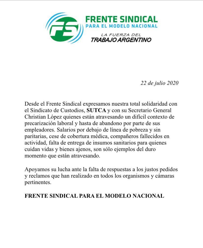garciamunicipal's tweet image. Comunicado del #FrenteSindical en solidaridad con el reclamo de #SUTCA y su Secretario General @Christian_Sutca.