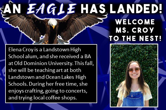 LandstownEagles's tweet photo. Welcome Ms. Croy to The Nest! 💙🖤🦅 #LoveFromLandstown https://t.co/CLEVPuClT4