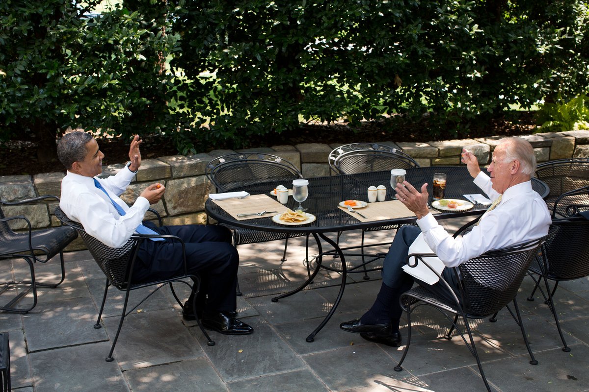 A little more than a week ago,  @JoeBiden stopped by our office in DC for a socially distant conversation with  @BarackObama. It felt a little bit like a look inside the lunches they used to have together during the administration. Here are some of the best moments: