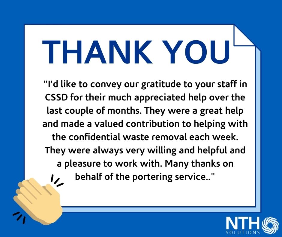 nthsolutionsllp's tweet photo. At NTH Solutions, we're all about teamwork and our Central Sterile Services Department (CSSD) have been helping out their colleagues wherever possible during the pandemic.

The porters at University Hospital of North Tees wanted to thank CSSD for their support. #ThankfulThursdays https://t.co/OswmhiVAWl