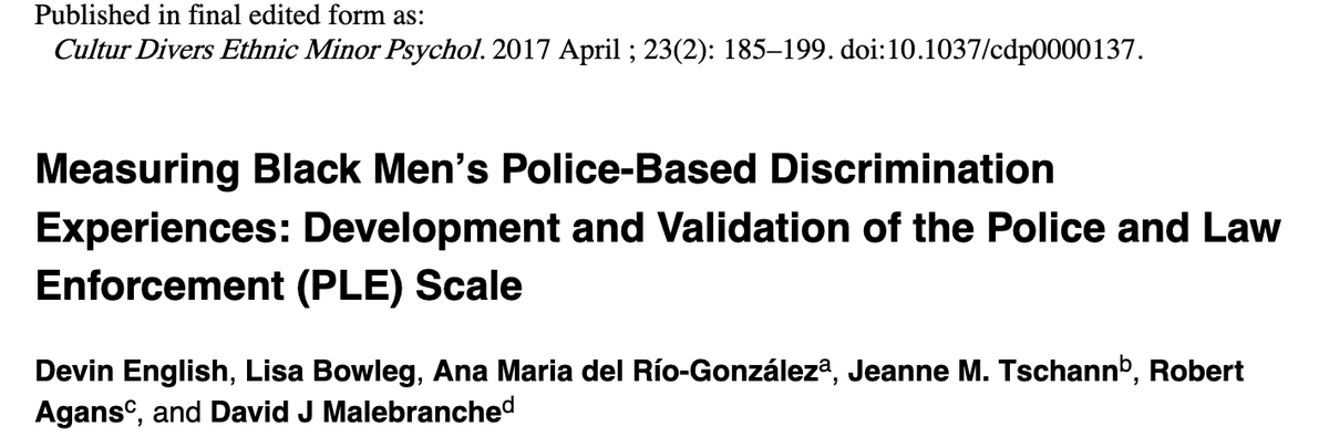602/ "[Black] men with higher PLE [measure of police discrimination frequency] scores ... have higher depressive symptom scores... consistent with empirical evidence documenting the positive association between Black men’s experiences with discrimination and depressive symptoms."