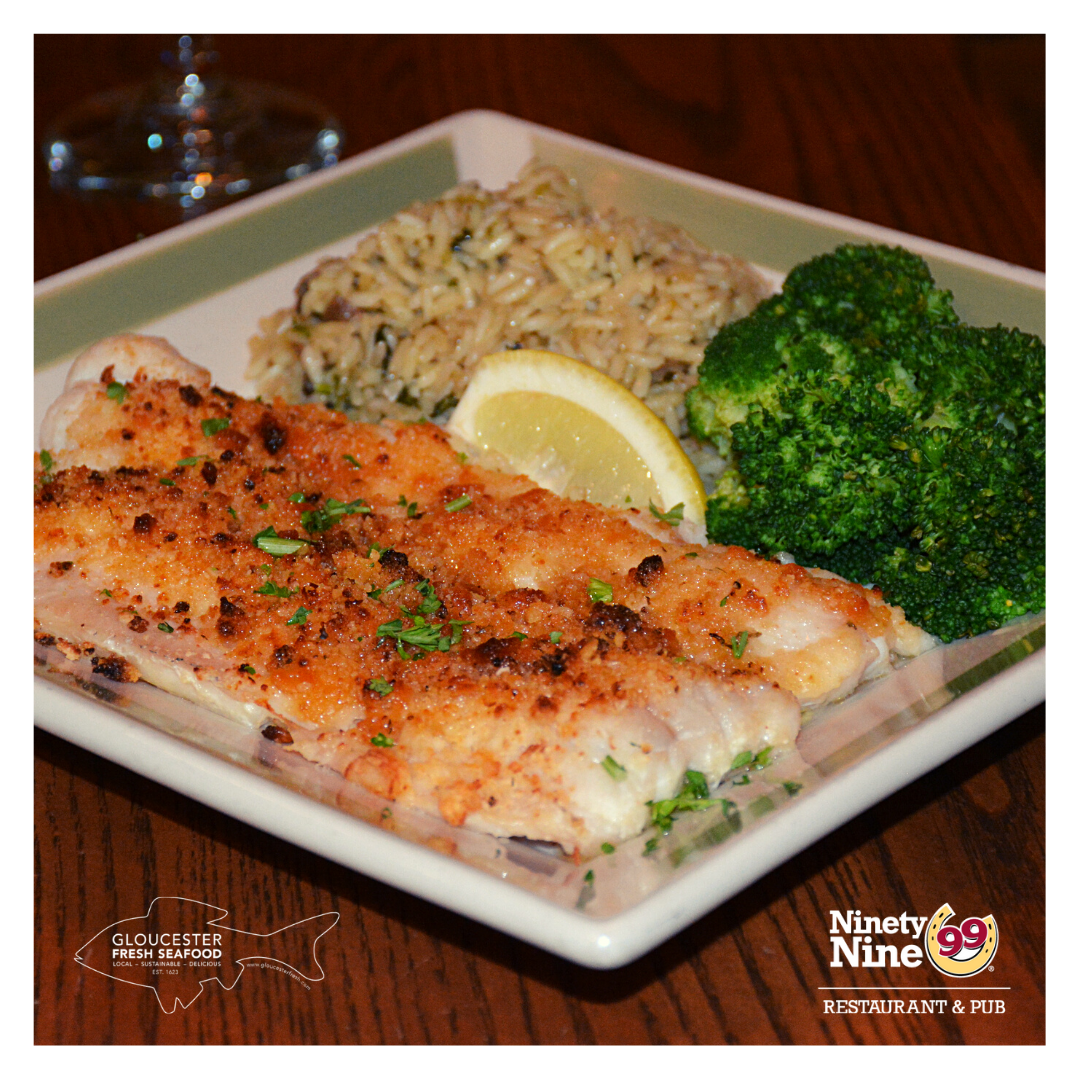 99restaurants's tweet photo. Our NEW Fresh New England Baked Haddock is a local favorite right from Gloucester, MA. Crusted with seasoned cracker crumbs and baked until tender and flake, try this #GloucesterFresh favorite today. Order now: https://t.co/hxUax6jZj8 #TheNines #99Restaurants https://t.co/moL8owsYzS