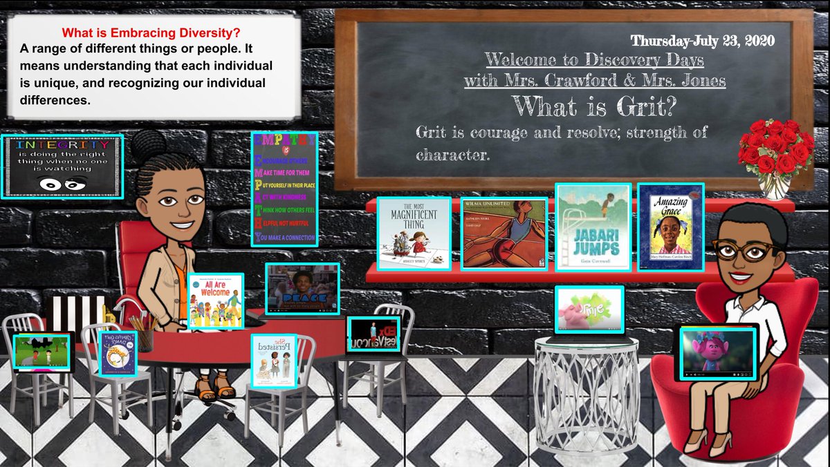 DeeJones1231's tweet photo. This week of #DiscoveryDays w/ @ArcAdriane1012 has been amazing! Our students loved conversing & reviewing some of our #SmithStandards #Integrity #Empathy #Grit #EmbracingDiversity #SmithLeopards @Bitmoji #BitmojiClassroom #virtualclassroom @BJ__Smith @mesquiteisdtx https://t.co/HXxRLIkZQq