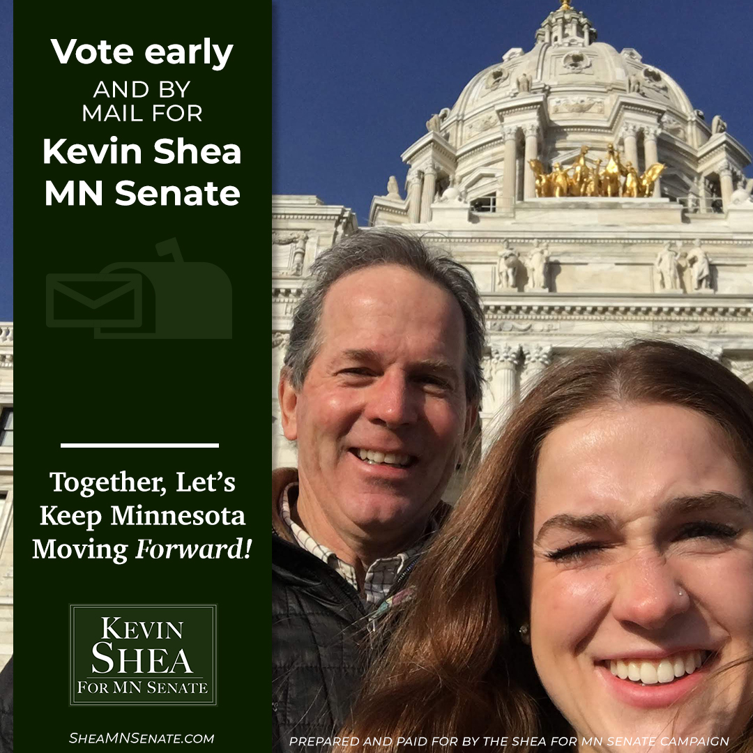 SheaMNSenate's tweet photo. Mail-in your absentee ballots this week or vote now at Burnsville, Savage, or Lakeville city hall.

As your Senator, I will work diligently to represent our district and move MN forward. https://t.co/n0HbRGI6F0