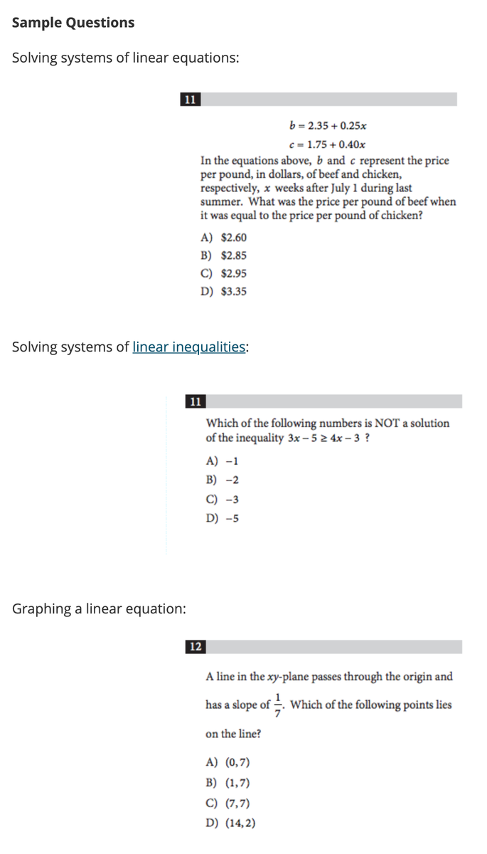 The SAT test, for instance, is completed by high school students as part of their college admissions. Look at the items on the SAT test and ask yourself if the President of the USA could complete any of these sample questions. https://blog.prepscholar.com/whats-actually-tested-on-sat-math-topics 6/n