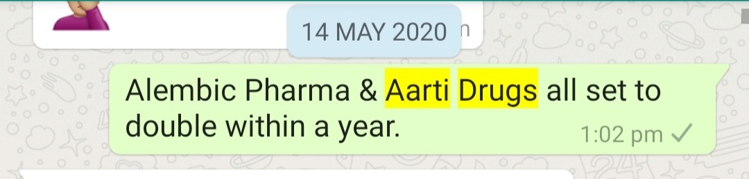 Stock name - Aarti Drugs ( #AartiDrugs) - 765 to 1540, will continue to move along with Pharma Index!