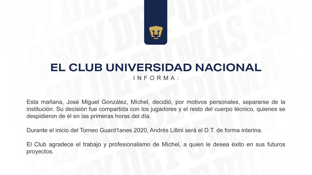PumasMX's tweet photo. El Club Universidad Nacional informa:

https://t.co/ib59FXELNa

#SoyDePumas https://t.co/iTGNdC0KRk