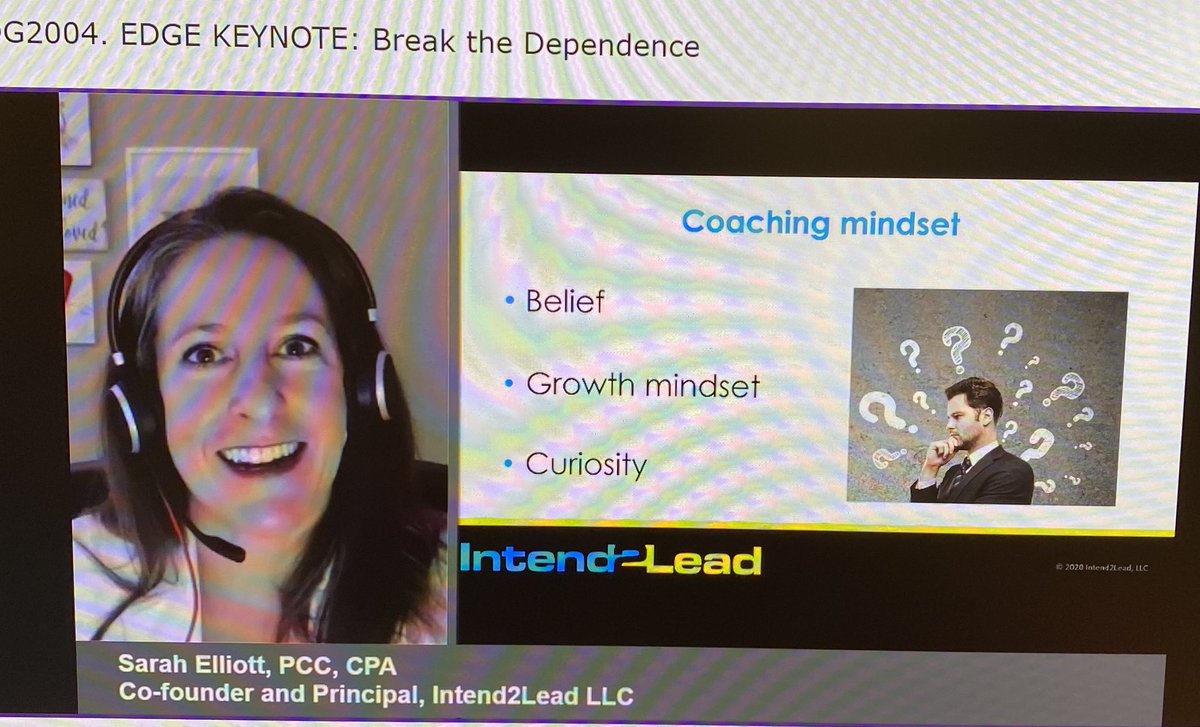 MoffittTonya's tweet photo. @selliott99 with @Intend2lead and @ellivatewomen is an amazing speaker. I always jump to hear her advice. Today’s session was “Break The Dependence.” When using coaching mindset you both will learn something. #engage2020 #I2L #aicpaedge #alwayslearning #cpanerd #cpa #coaching https://t.co/RNIhTyqlPK
