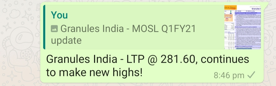Stock name - Granules India ( #Granules) - 167 to 280+, will continue to move along with Pharma Index!