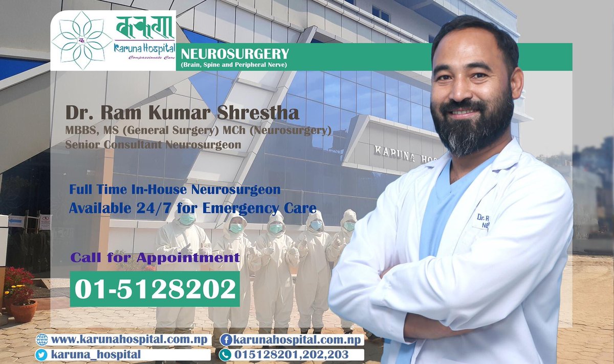 Karuna_Hospital's tweet photo. 24/7 Neurosurgical facility at KARUNA HOSPITAL 
Dr.Ram Kumar Shrestha https://t.co/uGyaIawoxt