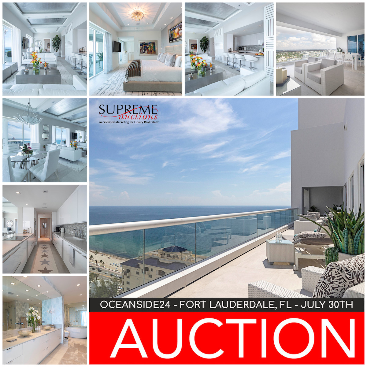 SupremeAuctions's tweet photo. The #auction of Oceanside24 located in the #CentralBeach area of #FortLauderdale #Florida is NEXT WEEK -July 30th! Don't miss this RARE opportunity to own this spectacular #fullyfurnished #penthouse with spectacular views and at YOUR PRICE! Contact us for info 866-929-2243 today! https://t.co/b4bHCEYIqv