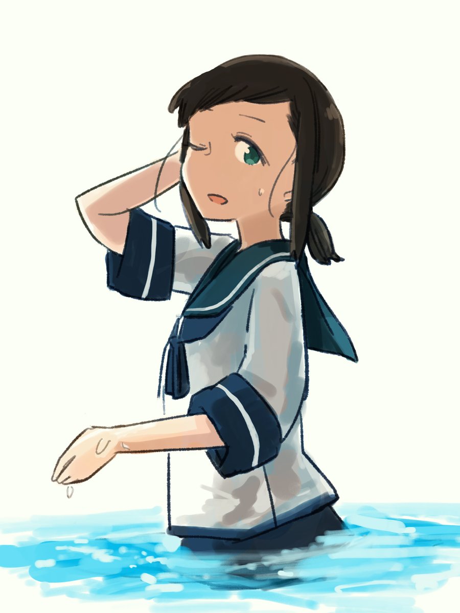 fubuki (kancolle) 1girl solo school uniform serafuku black hair short ponytail one eye closed  illustration images