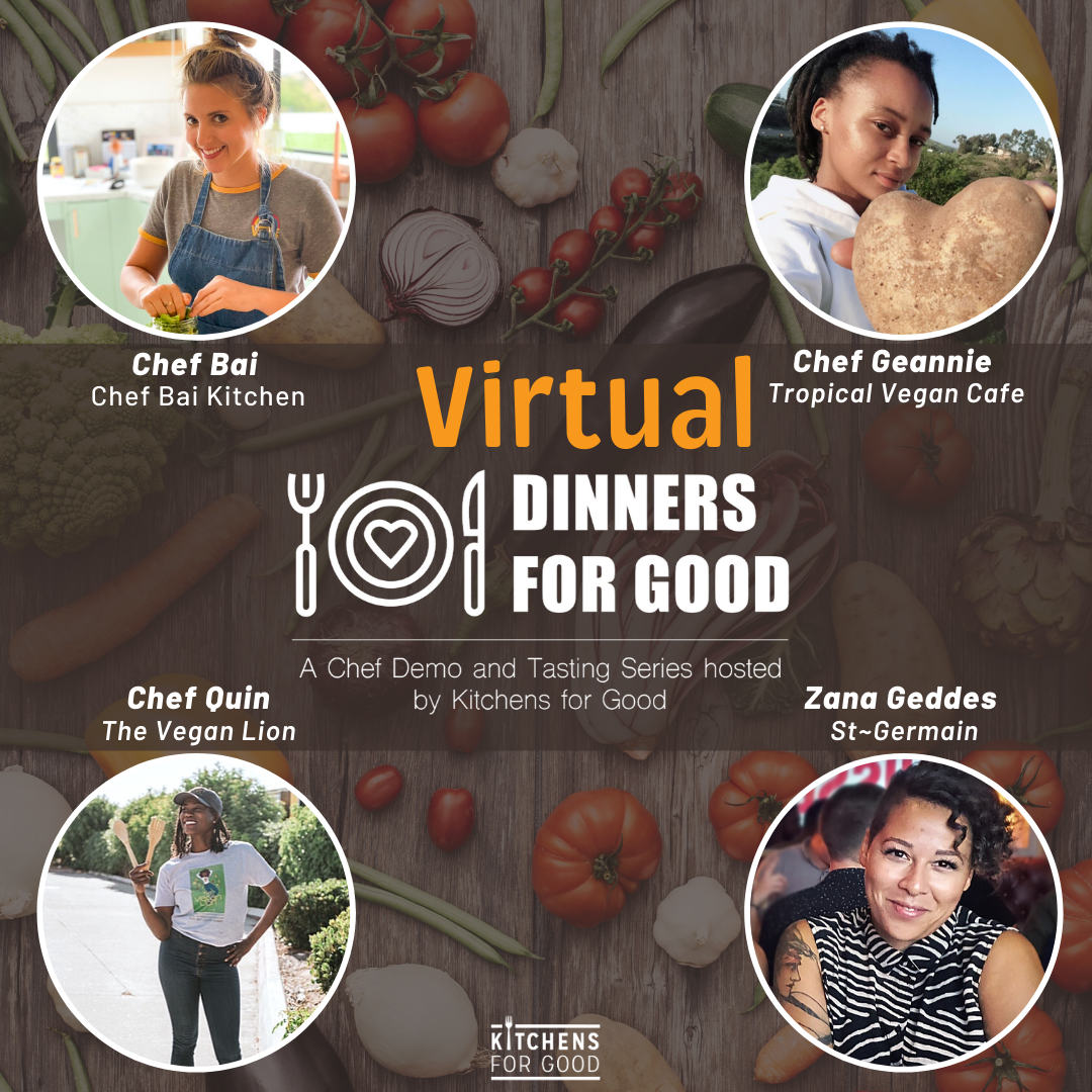 JacobsCenter's tweet photo. TONIGHT @ 5:30 p.m.! @KitchensForGood's Virtual #DinnersforGood - Cali Beachside #Vegan Edition - includes #plantbased chef demos, incl. one from Chef Jeannie, @CONNECTALLSD graduate! Visit https://t.co/BQ8VvJfvJX to register ... it's FREE &amp; the "table" has room for everyone! https://t.co/Z0lfbYiQdo
