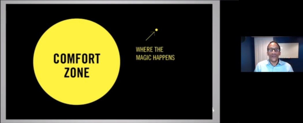 incubatoredu's tweet photo. Dr. Peter A. James is presenting at the #ULsummit2020 -- teaching us how to not only teach innovation, but to model innovation for our students. How can we push past our comfort zones and into the space where the magic & innovation happens? #KickStart4Life https://t.co/EnKC3bdDpp