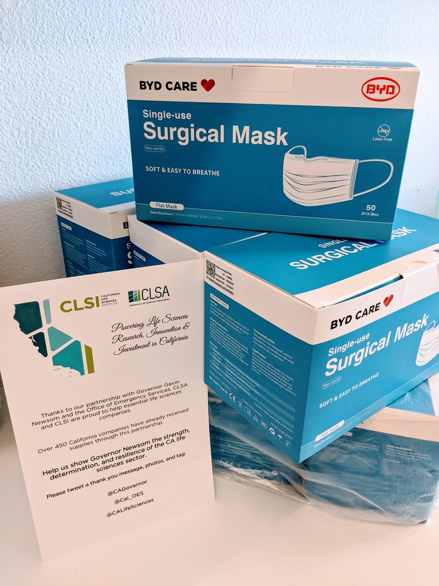 Thank you @CALifeSciences for partnering with @CAgovernor @Cal_OES and providing @BYDCompany Care supplies to essential life sciences companies like us in these difficult times! #partnership #ProudCalifornian #fightingcovid19 #biotech