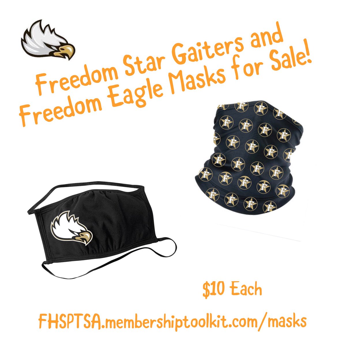 Don’t forget to place your FHS Face Coverings orders!  They are $10 each. Available for pick up in late August.  #ProtectTheNest  #MaskUp <a href="/fhseaglesnest/">Freedom High School</a> <a href="/spiritfhs/">Freedom Band</a> <a href="/FHSSOUTHRIDING/">Freedom - South Riding</a> <a href="/FRENZY_FHS/">THE FREEDOM FRENZY</a> <a href="/FreedomSCA/">Freedom SCA</a> 

To Order: fhsptsa.membershiptoolkit.com/masks

To join PTSA: fhsptsa.membershiptoolkit.com/membership