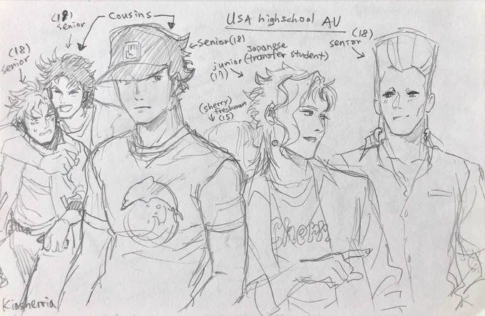 #jjba highschool (USA) AU
I needed to jot these down before I forgot. ?
It's more of a Jotakak story in the beginning when I thought about this. Like how Kakyoin as a Japanese transfer student doesn't know how to speak English that much but Jotaro helped him during class- 