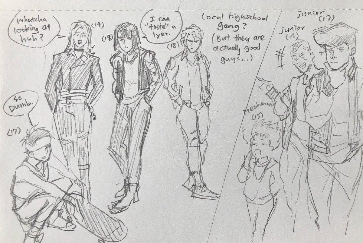 #jjba highschool (USA) AU
I needed to jot these down before I forgot. ?
It's more of a Jotakak story in the beginning when I thought about this. Like how Kakyoin as a Japanese transfer student doesn't know how to speak English that much but Jotaro helped him during class- 