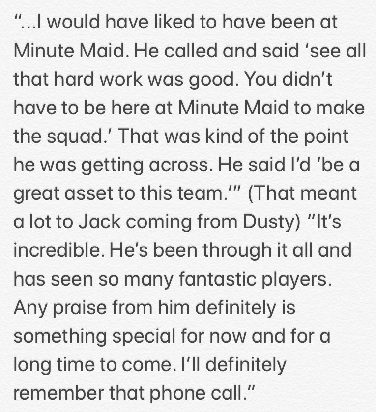 #Astros infielder @JackMayfield8 makes his first opening day roster: “It’s very exciting, not only for me but for my family.  A good example, during the COVID break I would work out every morning in my back gym for about an hour and when that hour was done my wife and my son...”