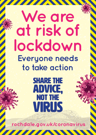 RochdaleCouncil's tweet photo. 95,000 leaflets printed and ready for distribution to every home in the #Rochdale borough, covering the actions we all need to take now to help avoid a local lockdown: https://t.co/ASVno1g6pw #coronavirusuk 😷 https://t.co/3J6XfVychv