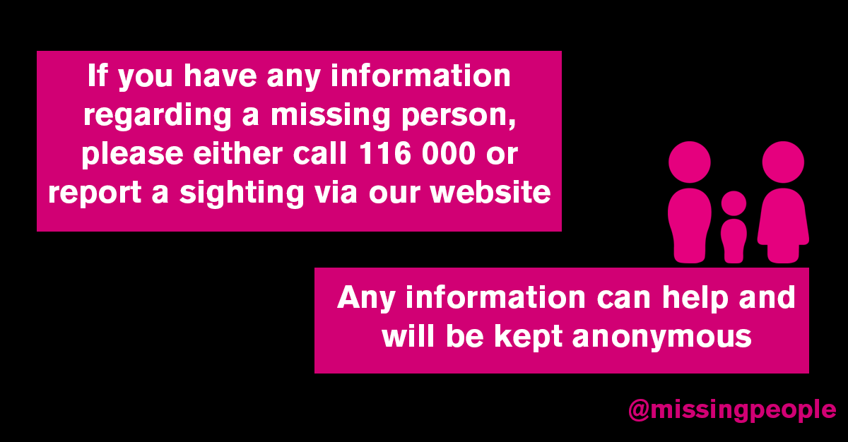 missingpeople's tweet photo. Please contact us today if you have any information about a missing person. All information is valuable and could help us in finding them!
Report a sighting here: https://t.co/O7WbVlYKHV
#helpus #reportasighting https://t.co/9lUcGJFKzr