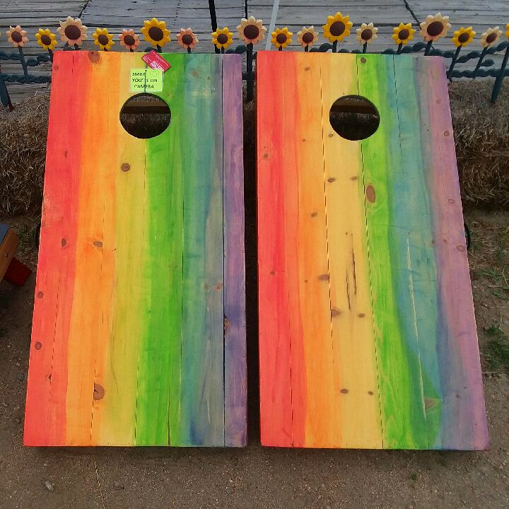 FunFunkyGallery's tweet image. Corn Hole Game Set stained Rainbow Beetle Kill Pine regulation size bags included! Only at FUN &amp;amp; FUNKY ART GALLERY visit our Facebook page facebook.com/ArtByAndyNortn… for more designs! #FunFunkyGallery #CornHole #Colorado #gifts #Denver #ArtistOnTwitter #artshare
