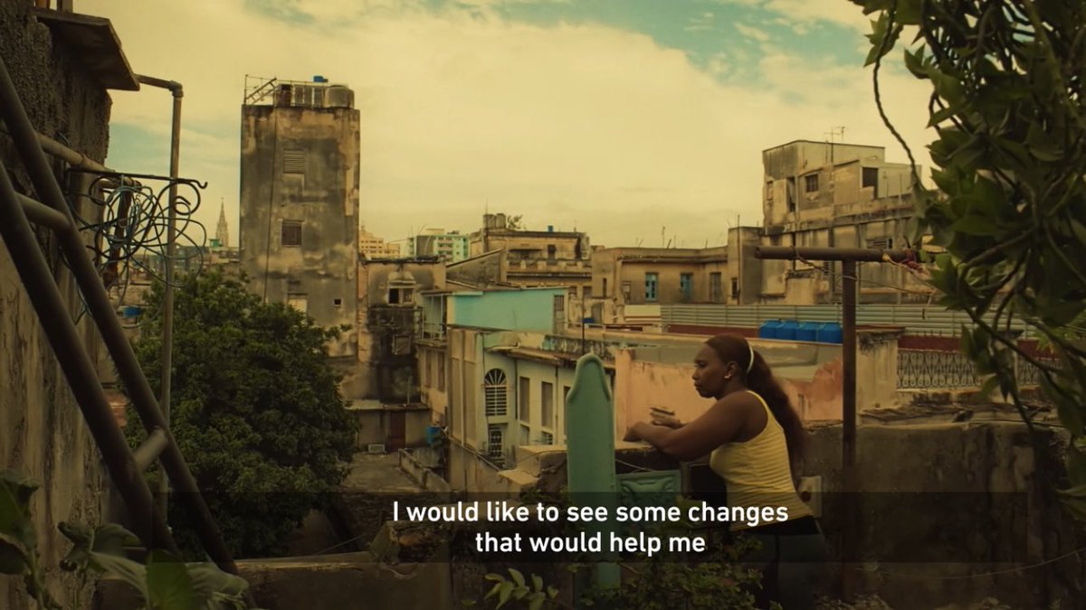 Her children train in a Cuban dance theatre.She didn't get a higher education and she regrets that, but she doesn't blame Cuba's internal politics for her problems.
