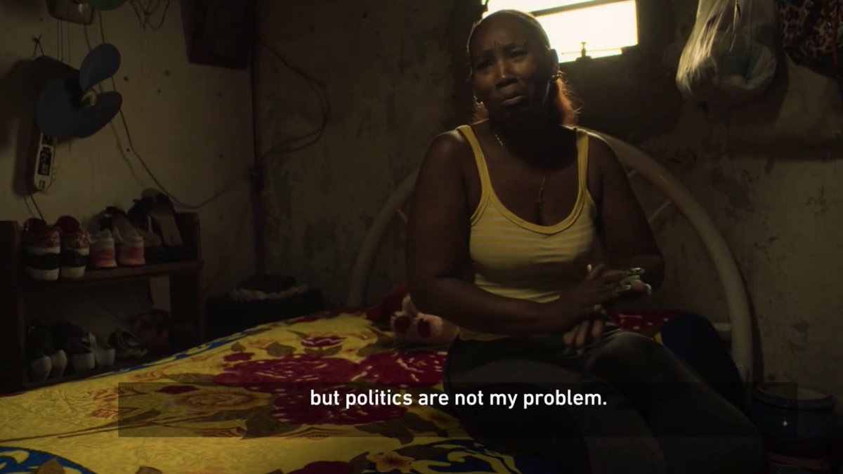 Her children train in a Cuban dance theatre.She didn't get a higher education and she regrets that, but she doesn't blame Cuba's internal politics for her problems.