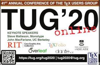 Join this year’s #TUG2020!  It will include Overleaf’s sessions ‘Teaching with Overleaf’ 25 July and ‘Making a new TeXLive release available on Overleaf’ 26 July.  😁  Register here tug.org/tug2020/regist…