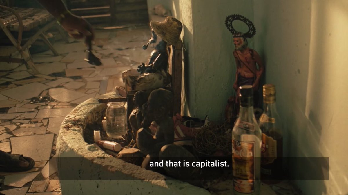 He can't imagine living in a Capitalist society. Despite is difficulties, Cuba is more peaceful.