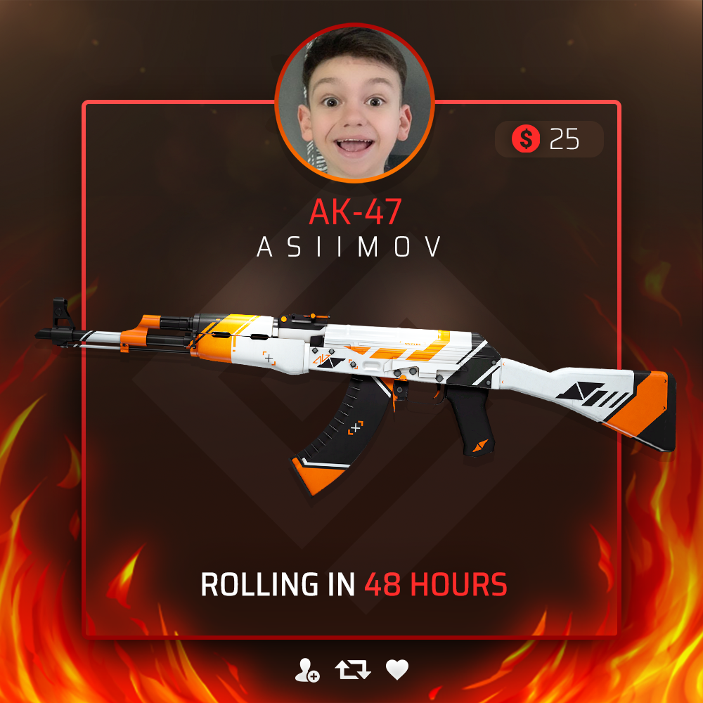 yungshapez's tweet photo. 🎁 $25 AK-47 | ASIIMOV GIVEAWAY

Enter now:
- Retweet
- Follow me &amp; @DaaNCSG 
- Tag a friend

⏰ 48 HOURS - GOOD LUCK! https://t.co/OfeG4XvYba