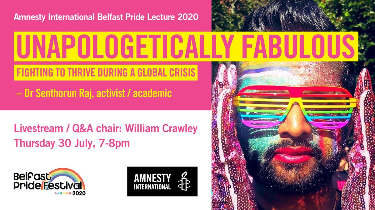 Announcing...
Unapologetically fabulous: fighting to thrive during a global crisis - <a href="/senthorun/">Senthorun Raj</a> on LGBTIQ activism from the Stonewall riots to #BlackLivesMatter 

Join us online for the free livestream Amnesty <a href="/belfastpride/">Belfast Pride</a> Pride Lecture 2020.
More: facebook.com/events/6020035…