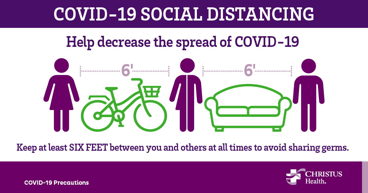 As recommended by the <a href="/CDCgov/">CDC</a>, we should keep a safe distance to #SlowtheSpread of COVID-19 in our community. Here are a couple of visual representations of the recommended six feet of distance from others who are not in your household. #SocialDistancing