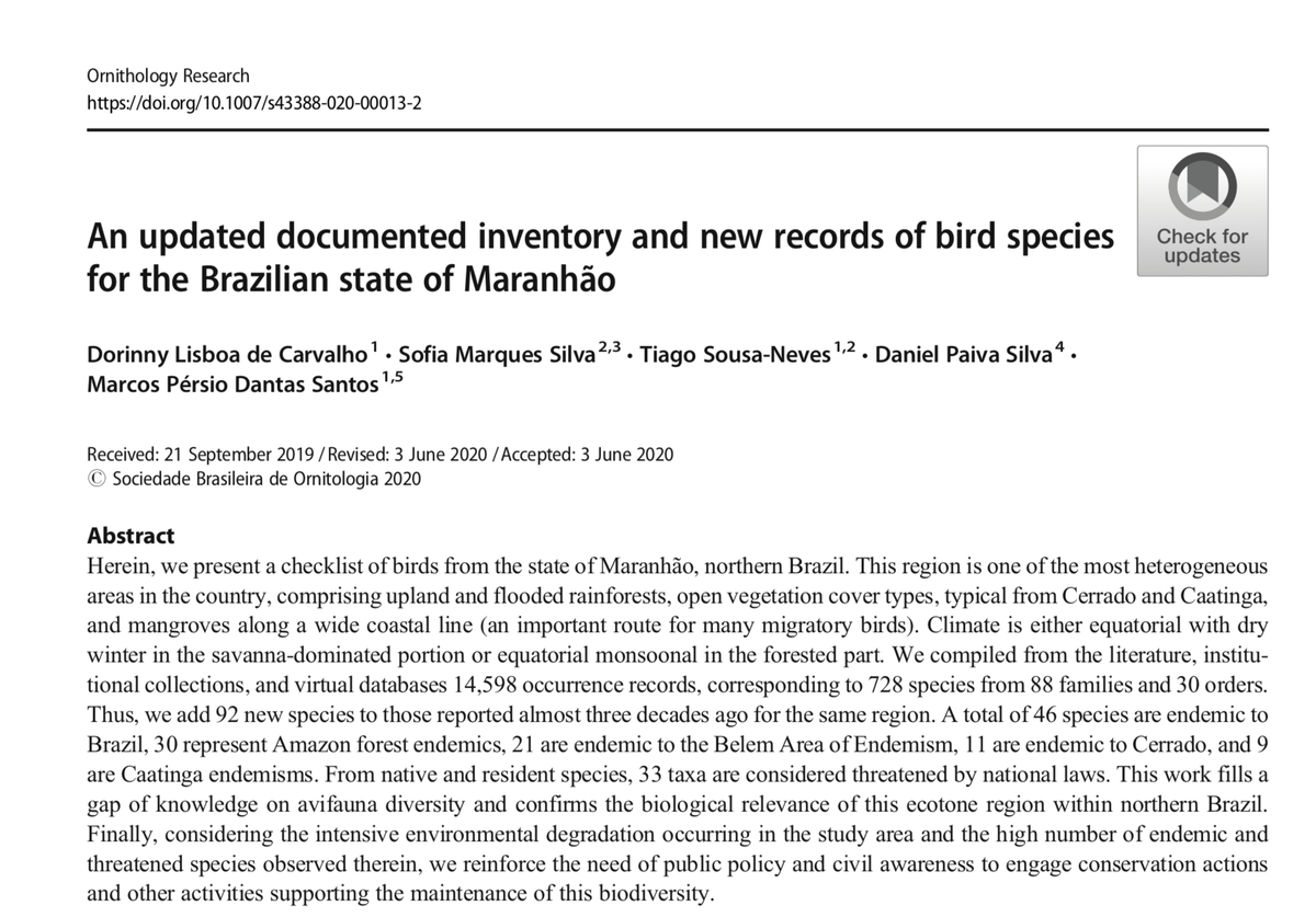 Biomacrolab's tweet photo. Novo artigo com contribuição do BIOMACRO: An updated documented inventory and new records of bird species for the Brazilian state of Maranhão. 
https://t.co/vhagd6ARh1 https://t.co/HMQXJa2Pnu