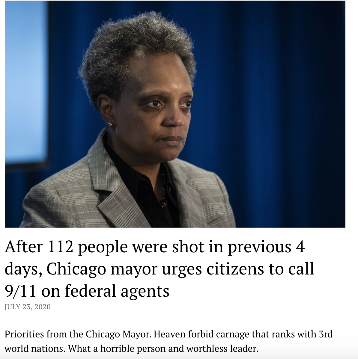 stevegrein's tweet photo. @chicagosmayor "Horrible person and worthless leader". Yep! Beetlejuice just proves it day after day! #horriblemayor https://t.co/RBfqn4FV64