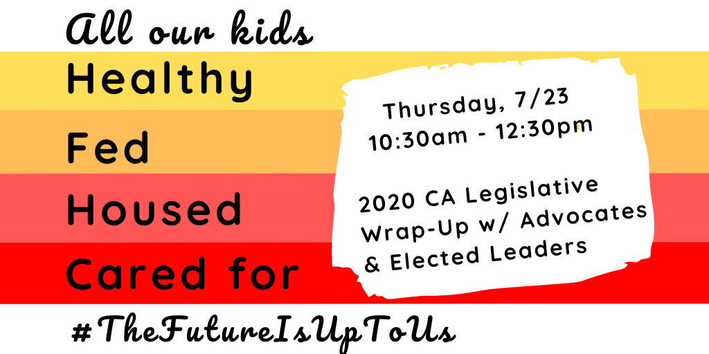 Be sure to join us and 300 of our closest friends TODAY at 10:30! Together we can make sure ALL Californians are healthy, fed, housed and cared for. #EndChildPovertyCA #FundChildCare #TheFutureIsUpToUs RSVP here: events.r20.constantcontact.com/register/event…