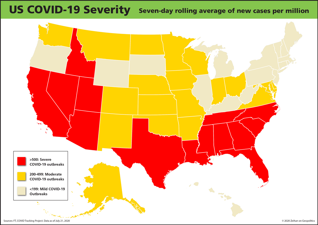 2) US states in yellow are all above that 200 threshold. States in red are above <500>. I'm sure you'll note the NYC area is NOT at that level. Greater NYC was just shy of 500 back in March. They've been under a pretty tight lockdown for five months, and are now down to under 50.