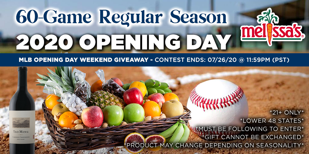 MelissasProduce's tweet photo. ⚾️GIVEAWAY⚾️ #OpeningDay for the #MLB is HERE! Win this Grand Slam Gift Basket with more than 15lbs of fresh produce and a bottled wine included!🍷 Start the season now with your chance to win! 

Here's how to enter:

🏆 Follow @MelissasProduce 
🏆 Retweet and tag ⚾️ fans! https://t.co/p5DeCPaRiS