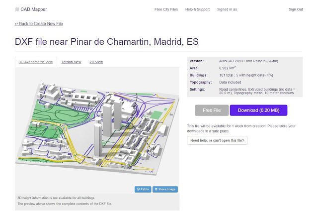 Bimetica's tweet photo. "Esta web nos permite descargar la geometría 3D de cualquier ubicación en formato DXF, para luego poder editarlo en cualquier aplicación #CAD o #BIM. "
Es muy sencillo, seleccionas el área que deseas editar, creas el archivo y lo descargas
https://t.co/P22vmNzncm
via: https://t.co/sA0mEYtJky