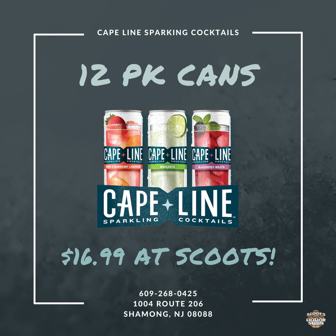 ScootsLiquor's tweet photo. #CapeLine #Sparkling #Cocktails 🎉
12pk Cans - $16.99 at #Scoots!
.
.
#Beer #Wine #Liquor #SouthJersey #Shamong #Vincentown #Tabernacle #MedfordNJ #Atco #Chatsworth #PineBarrens #Pinelands #BurlingtonCounty #BurlCo #VisitSouthJersey #Love #ThirstyThursday #Thursday #FollowUs #Fun https://t.co/IPNFywD6o8