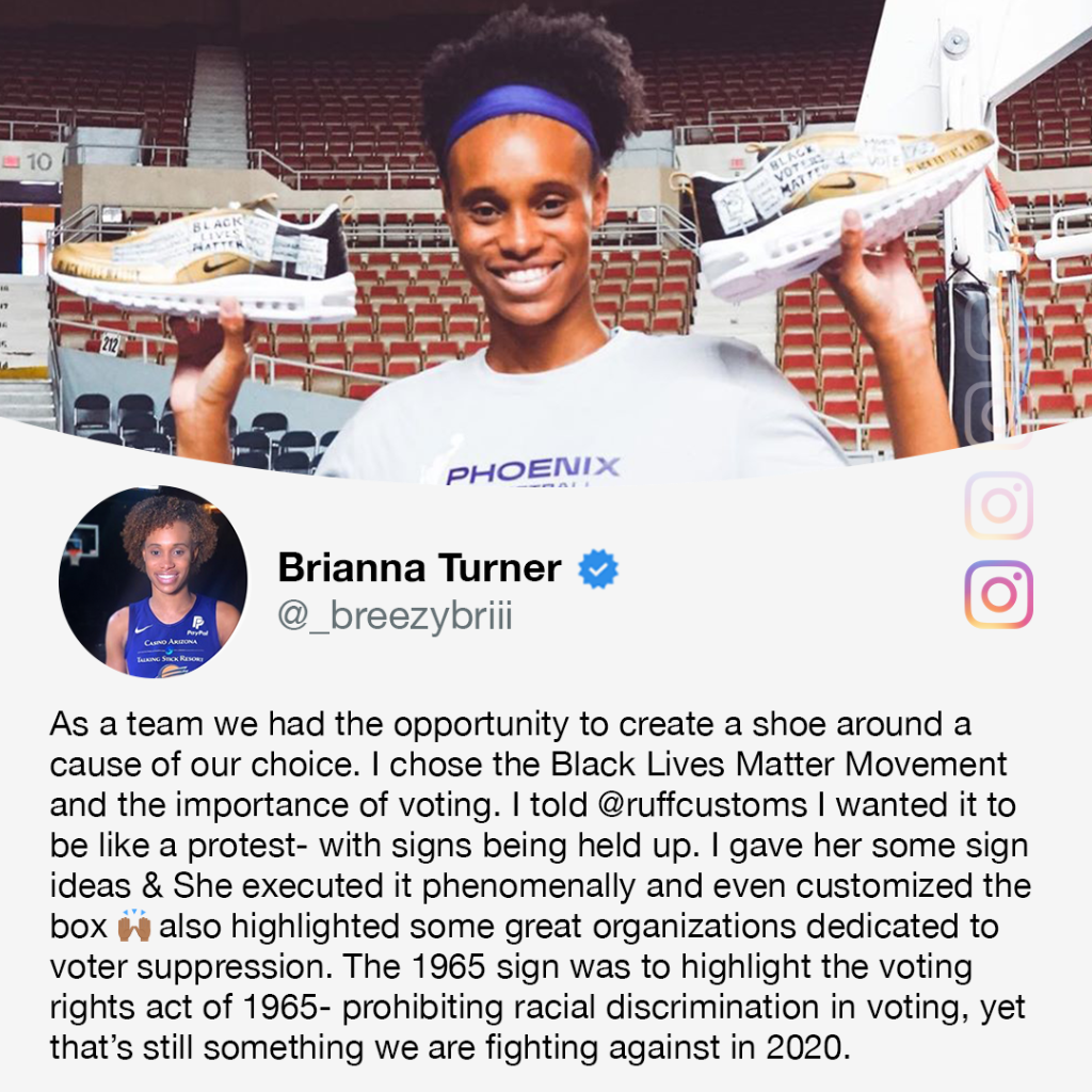 espnW's tweet photo. .@PhoenixMercury's Brianna Turner got custom Air Max 97 that showcase the Black Lives Matter Movement and the importance of voting. 

(via @_Breezy_Briii) https://t.co/lnV9OQli7S