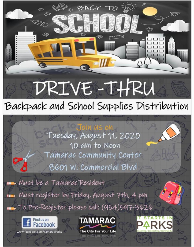 Must be a Tamarac Resident and must be registered. #communityevent #schooldrive