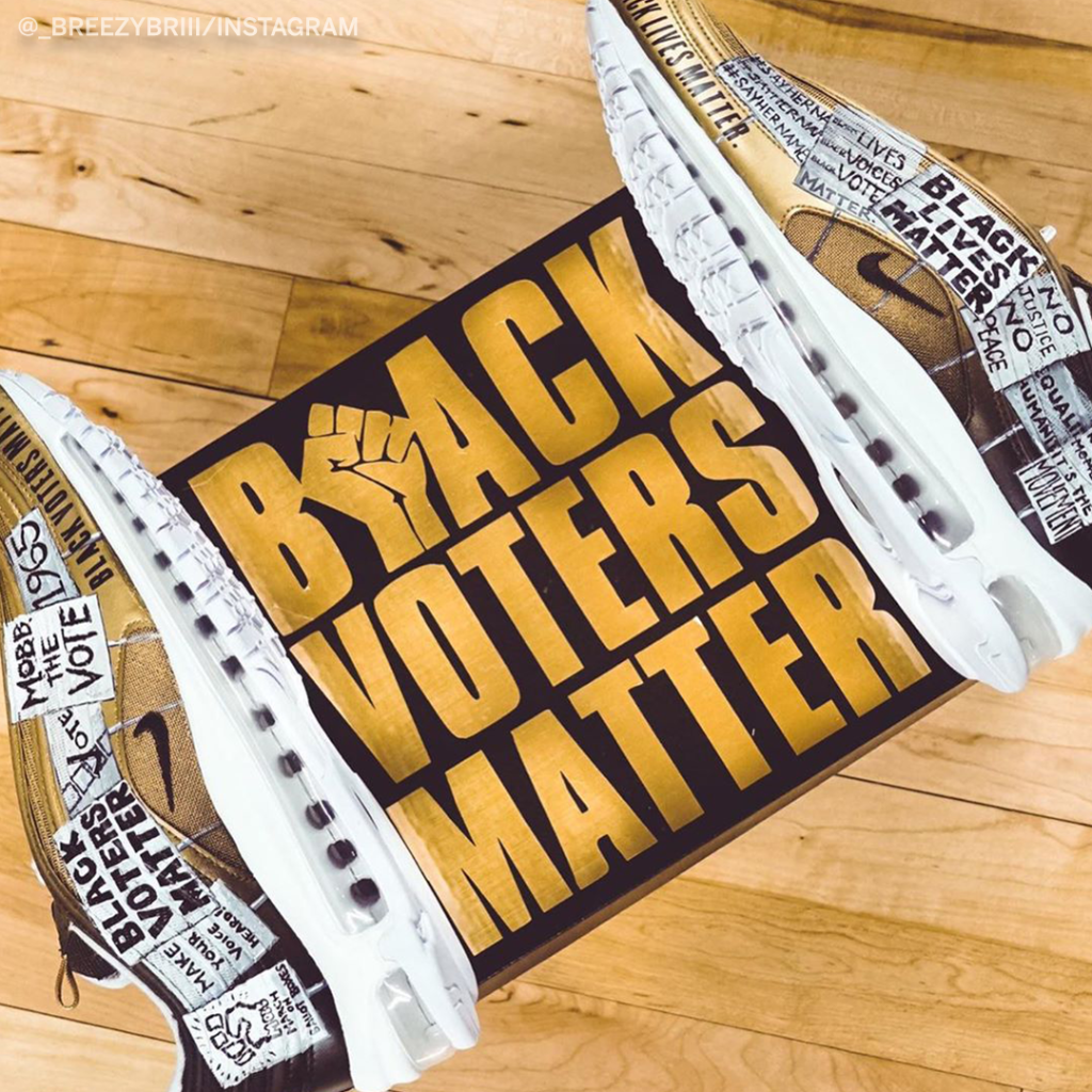 espnW's tweet photo. .@PhoenixMercury's Brianna Turner got custom Air Max 97 that showcase the Black Lives Matter Movement and the importance of voting. 

(via @_Breezy_Briii) https://t.co/lnV9OQli7S